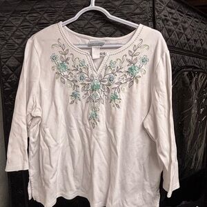 Alfred Dunner White Tunic with Floral Embroidery